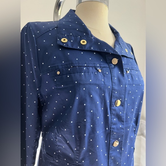 Chico’s Polka Dot Stretch Navy Jacket Blazer - Picture 5 of 12